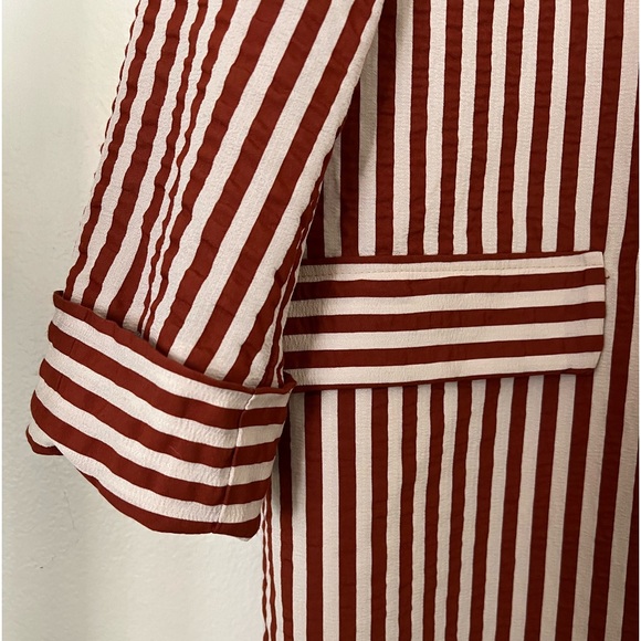 Dixie summer boxy women’s oversized jacket, burgundy and cream stripe. - Picture 2 of 5